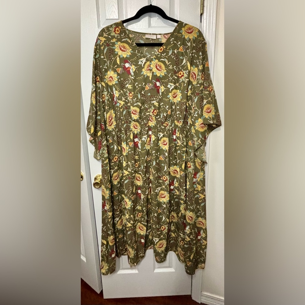*CLEARANCE* NWOT BELLE BOHO BY KIM GRAVEL SZ 5X Petite Smocked Waist Dress Olive